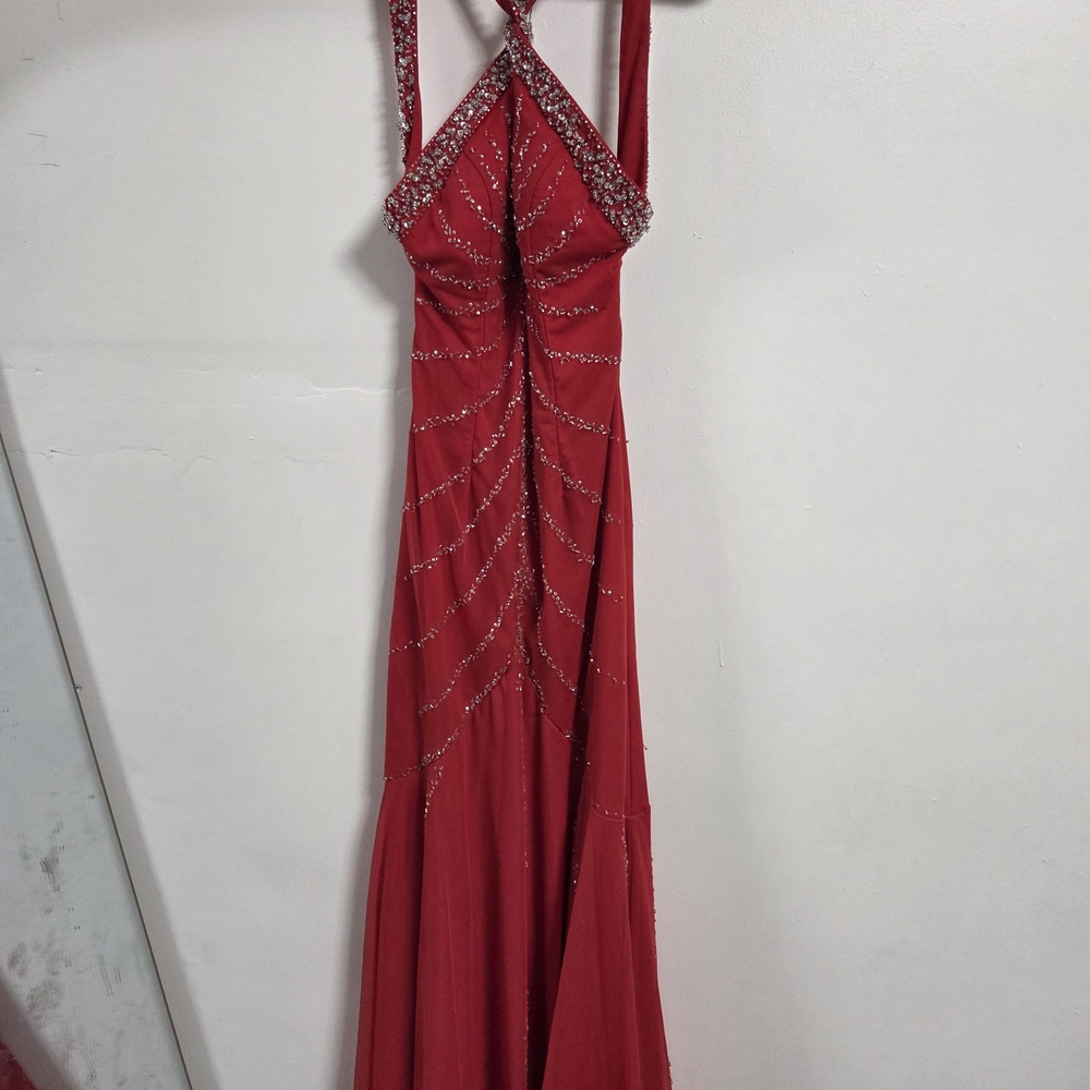 Sean Collection Red Beaded Prom Dress